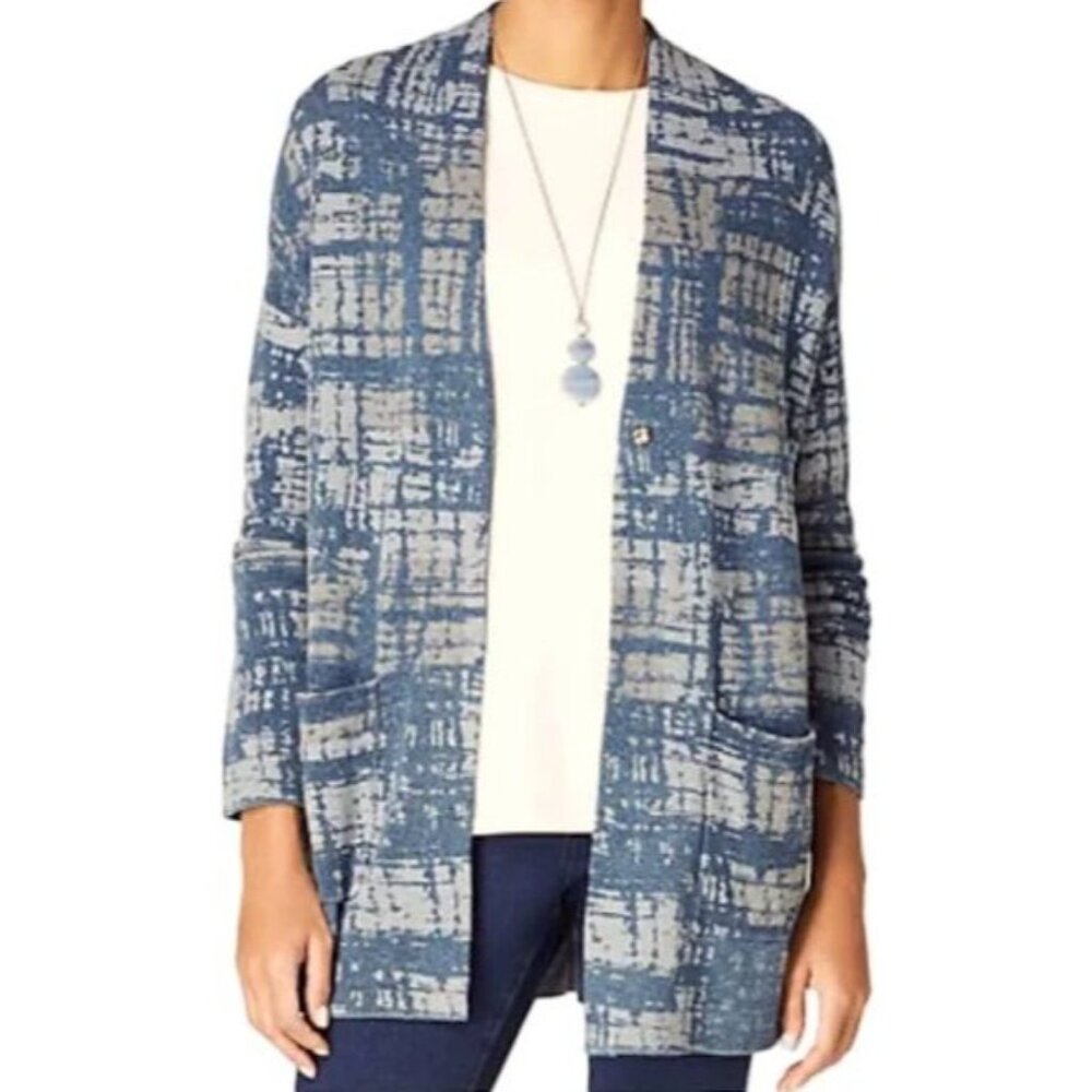 J Jill PureJill Womens Plus 1X Artisanal Indigo Cardigan Sweater Coat